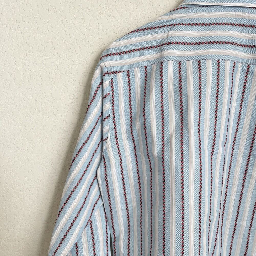 Robert Graham Men’s Small Blue Striped Button Up Long Sleeve Dress Shirt Flip Cu - Picture 8 of 12